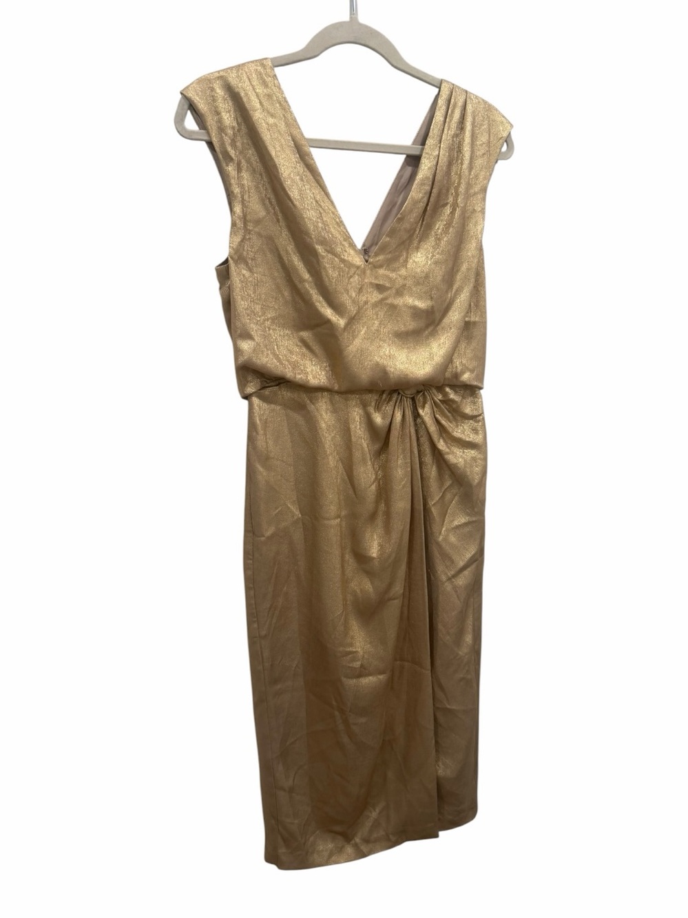 Adrianna Papell Gold Foil Draped Midi Cocktail Dress Size 4 NEW - Picture 10 of 12